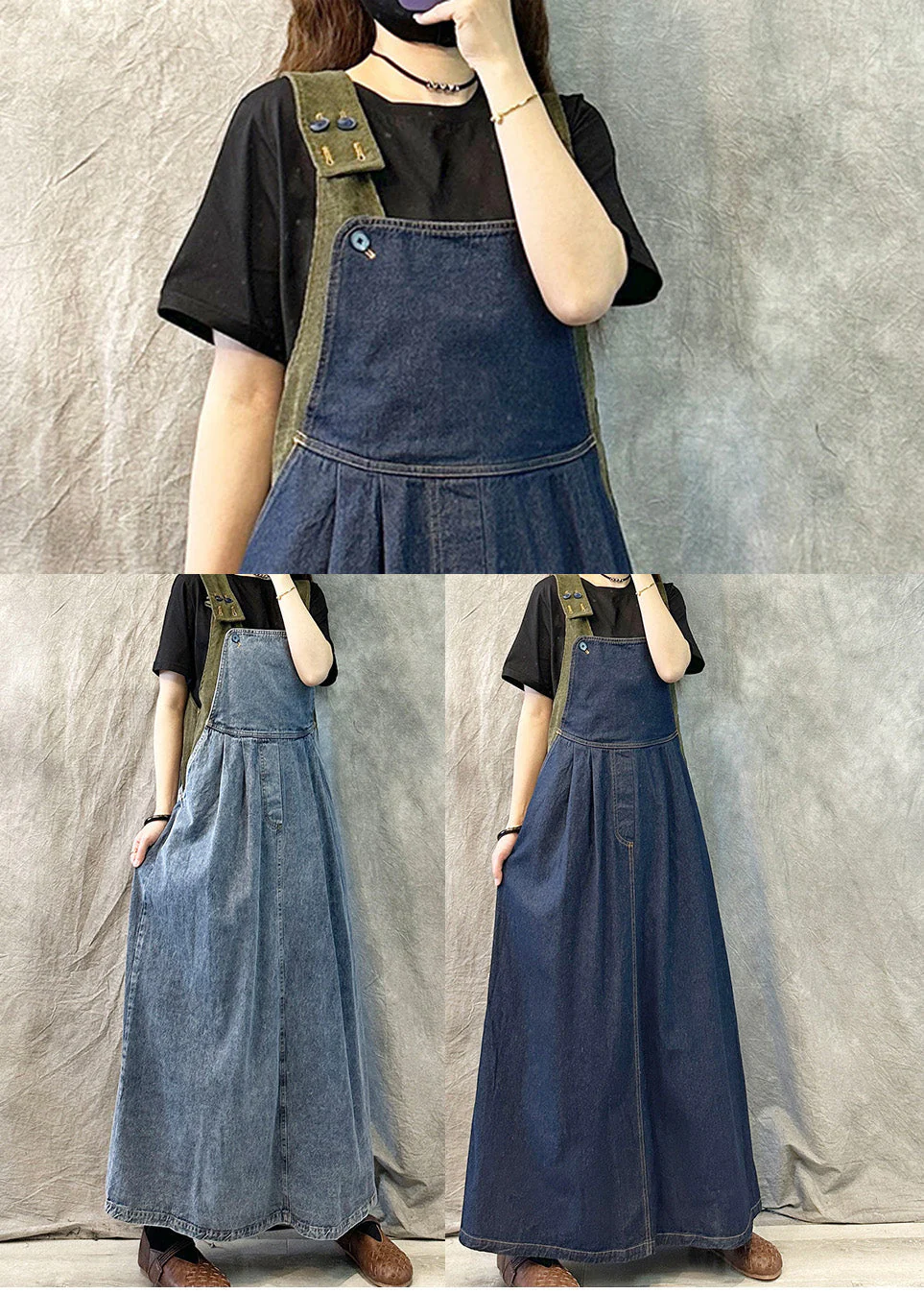 Light Blue Patchwork Denim Ankle Dress Oversized Summer - Image 5
