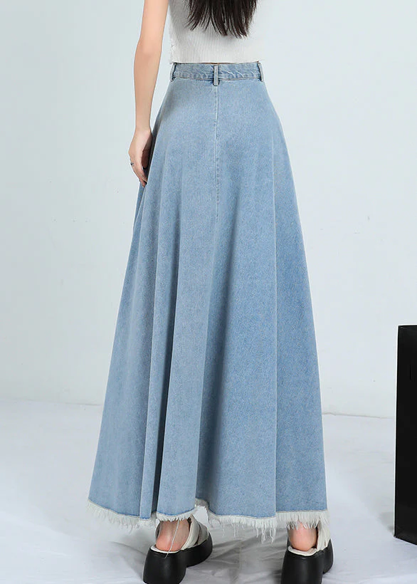 Light Blue Wrinkled Pockets Denim Skirt High Waist - Image 4