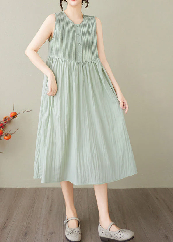 Light Green Cotton Party Dress Exra Large Hem Sleeveless - Image 2