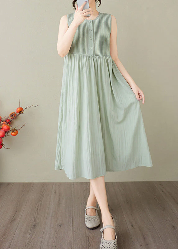 Light Green Cotton Party Dress Exra Large Hem Sleeveless - Image 3