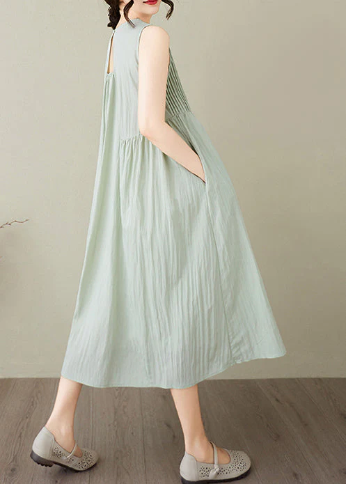 Light Green Cotton Party Dress Exra Large Hem Sleeveless - Image 4
