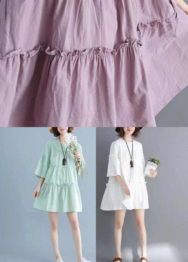 Light Green O-Neck Ruffles Summer Cotton Vacation Dresses - Image 5