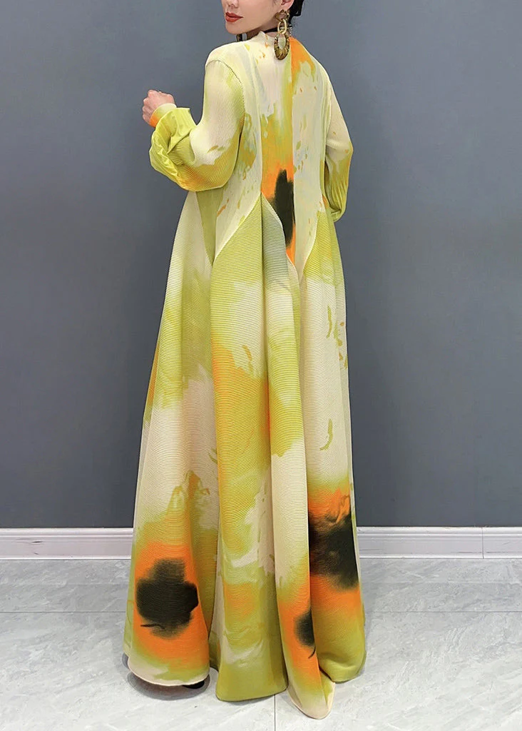 Light Green Print Patchwork Chiffon Maxi Dress Long Sleeve - Image 4
