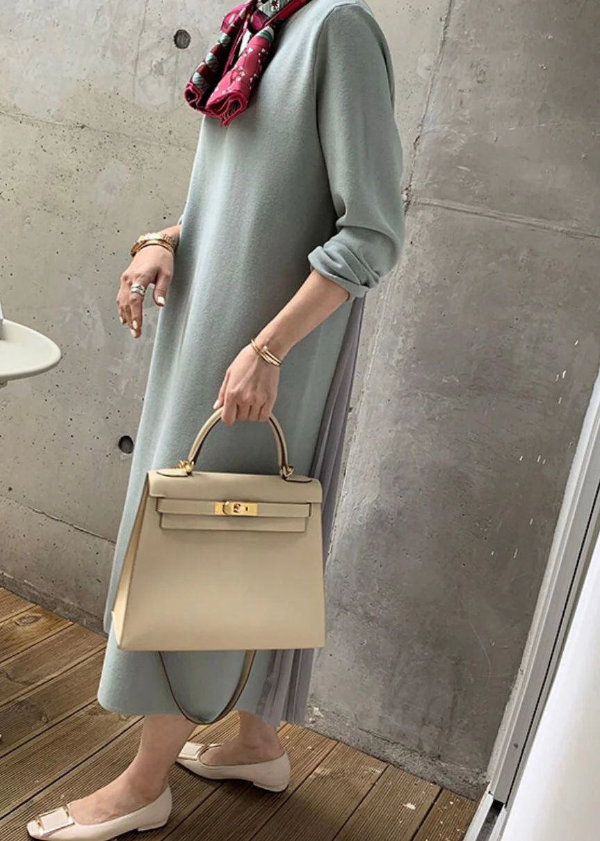 Light Green Wrinkled Solid Patchwork Cotton Winter Sweatshirt Dresses O Neck - Image 3