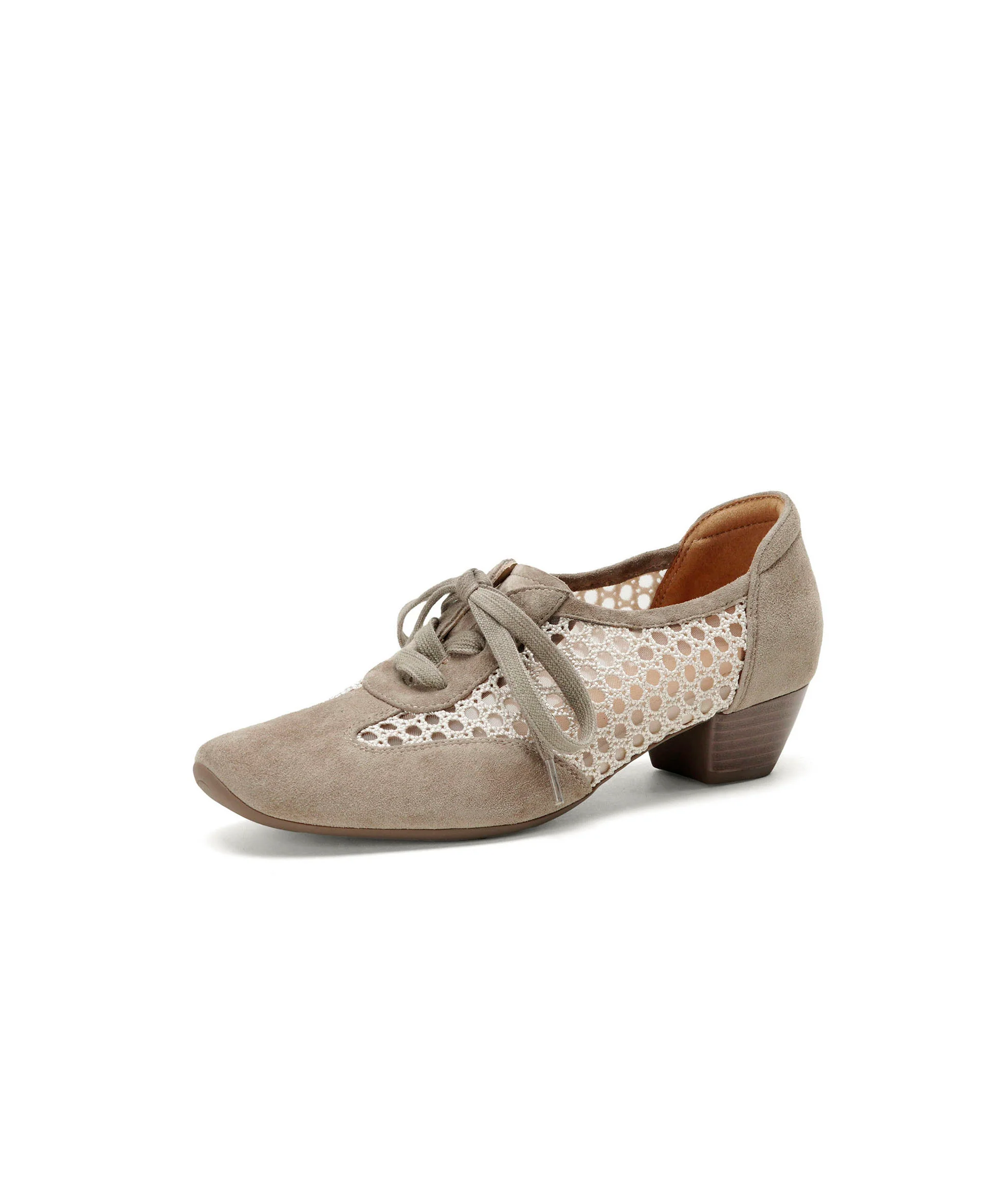 Light Khaki Hollow Out Splicing Chunky Shoes Lace Up - Image 5