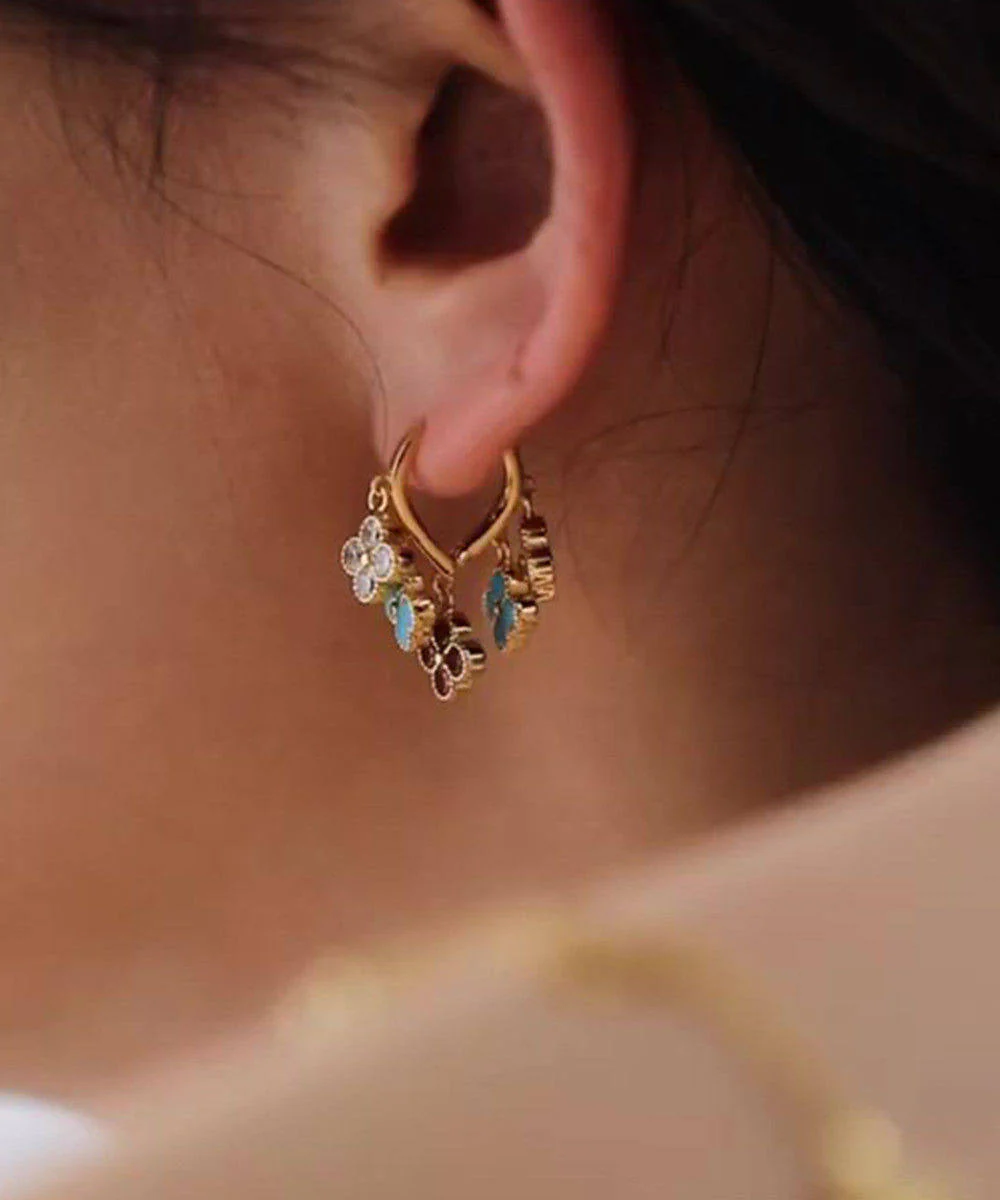 Light Luxury Colored Four Leaf Flower Earrings - Image 2