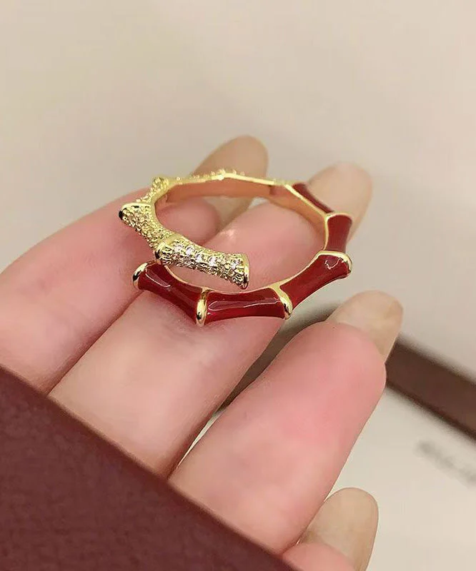 Light Luxury Exquisite Red Bamboo Zircon Rings - Image 4