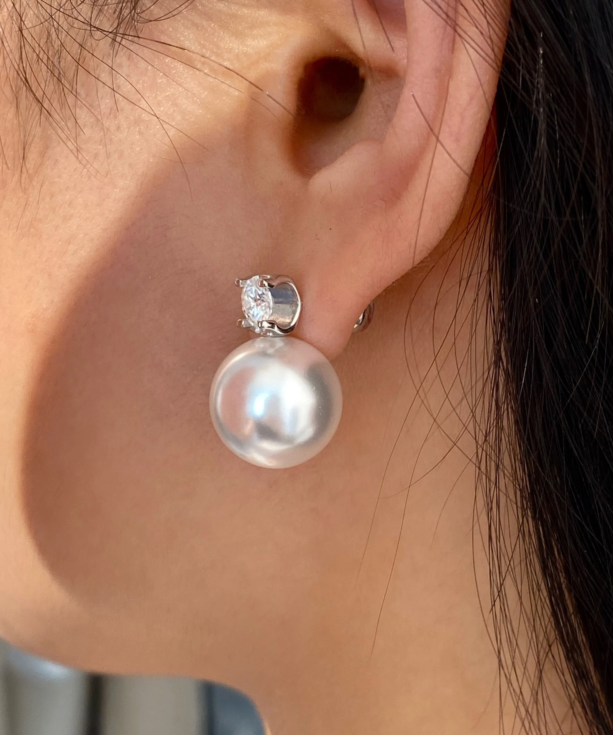 Light luxury High End Feel White Pearl Zircon Silver Drop Earrings - Image 5