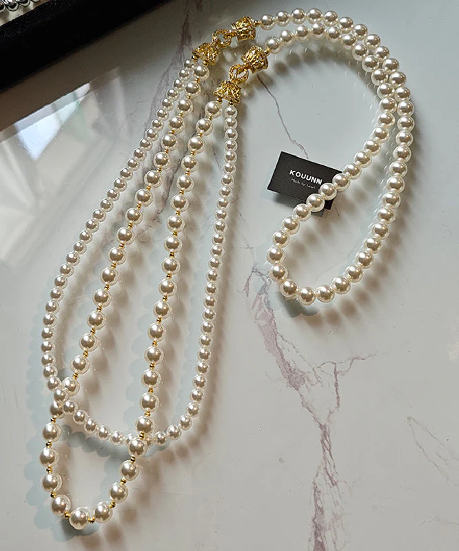 Light Luxury White Double-Layer Layered Long Pearl Necklace - Image 3