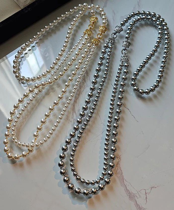 Light Luxury White Double-Layer Layered Long Pearl Necklace - Image 4