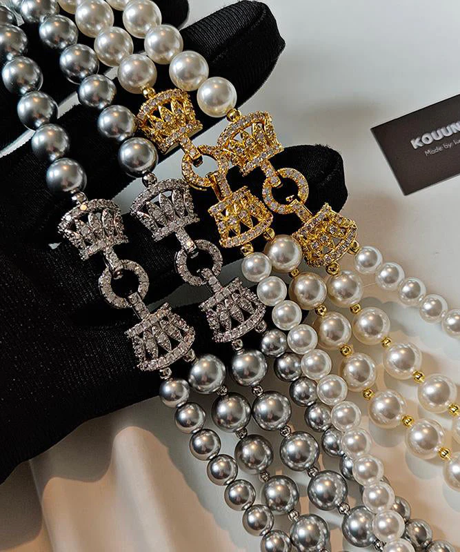Light Luxury White Double-Layer Layered Long Pearl Necklace - Image 5