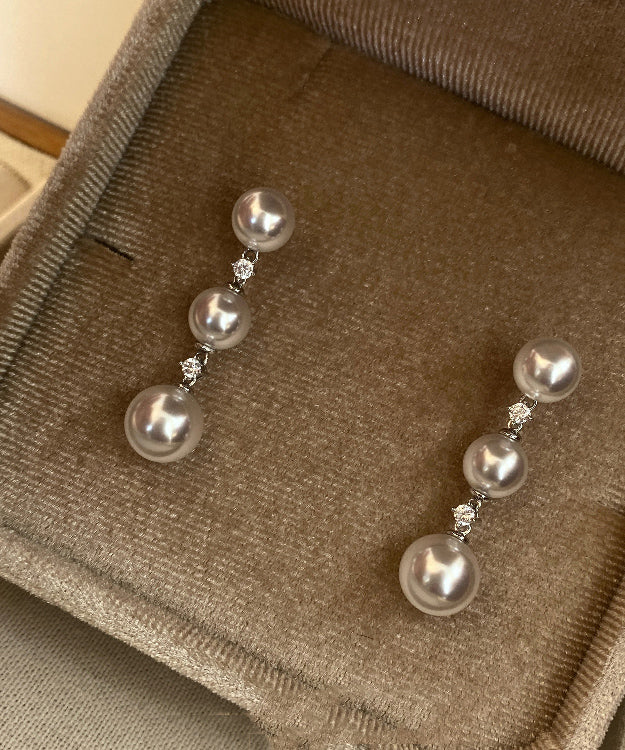 Light Luxury Zircon White Pearl Tassel Earrings - Image 4