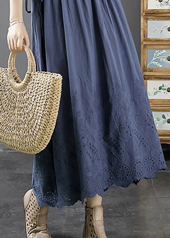Lighy Blue V Neck Hollow Out Long A Line Dress Fall - Image 4