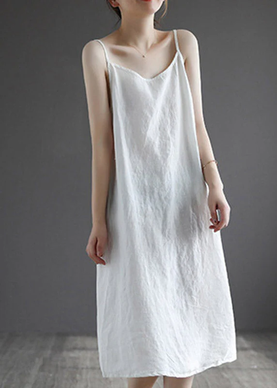 Linen Colour Spaghetti Strap Solid Dress Sleeveless - Image 2