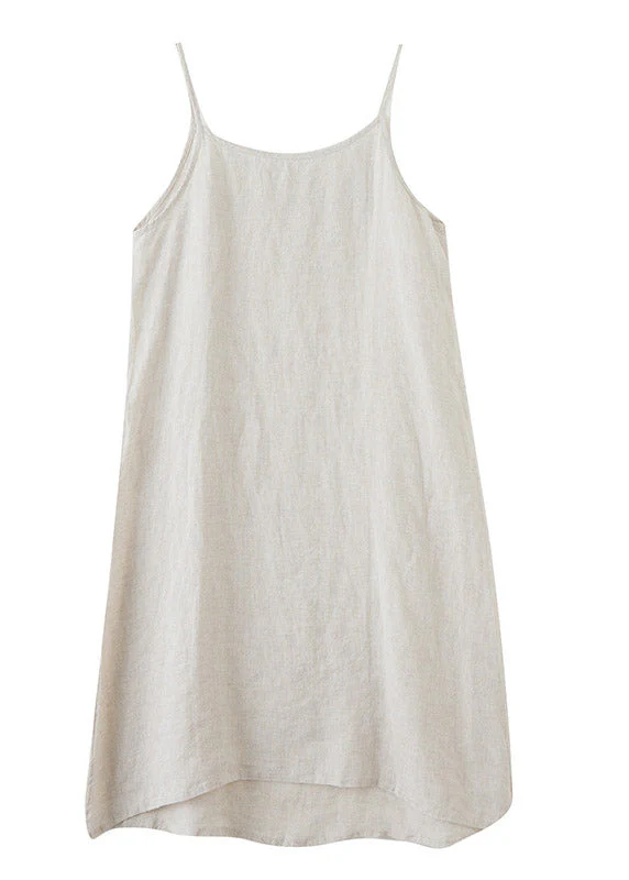 Linen Colour Spaghetti Strap Solid Dress Sleeveless - Image 3