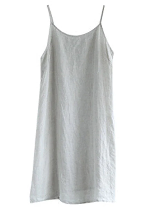 Linen Colour Spaghetti Strap Solid Dress Sleeveless - Image 4