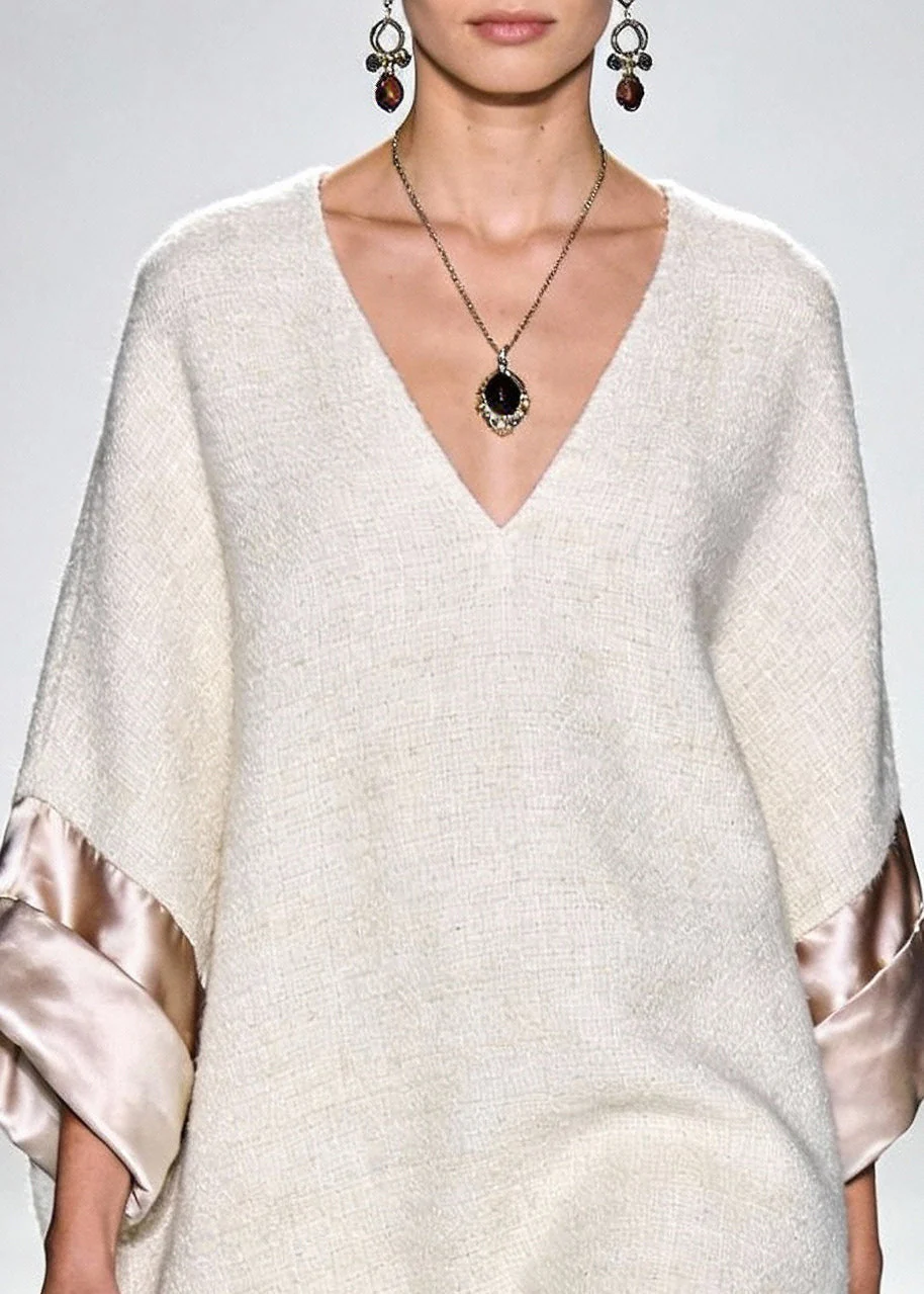 Linen Cozy Silk Patchwork Mini Dress V Neck - Image 2