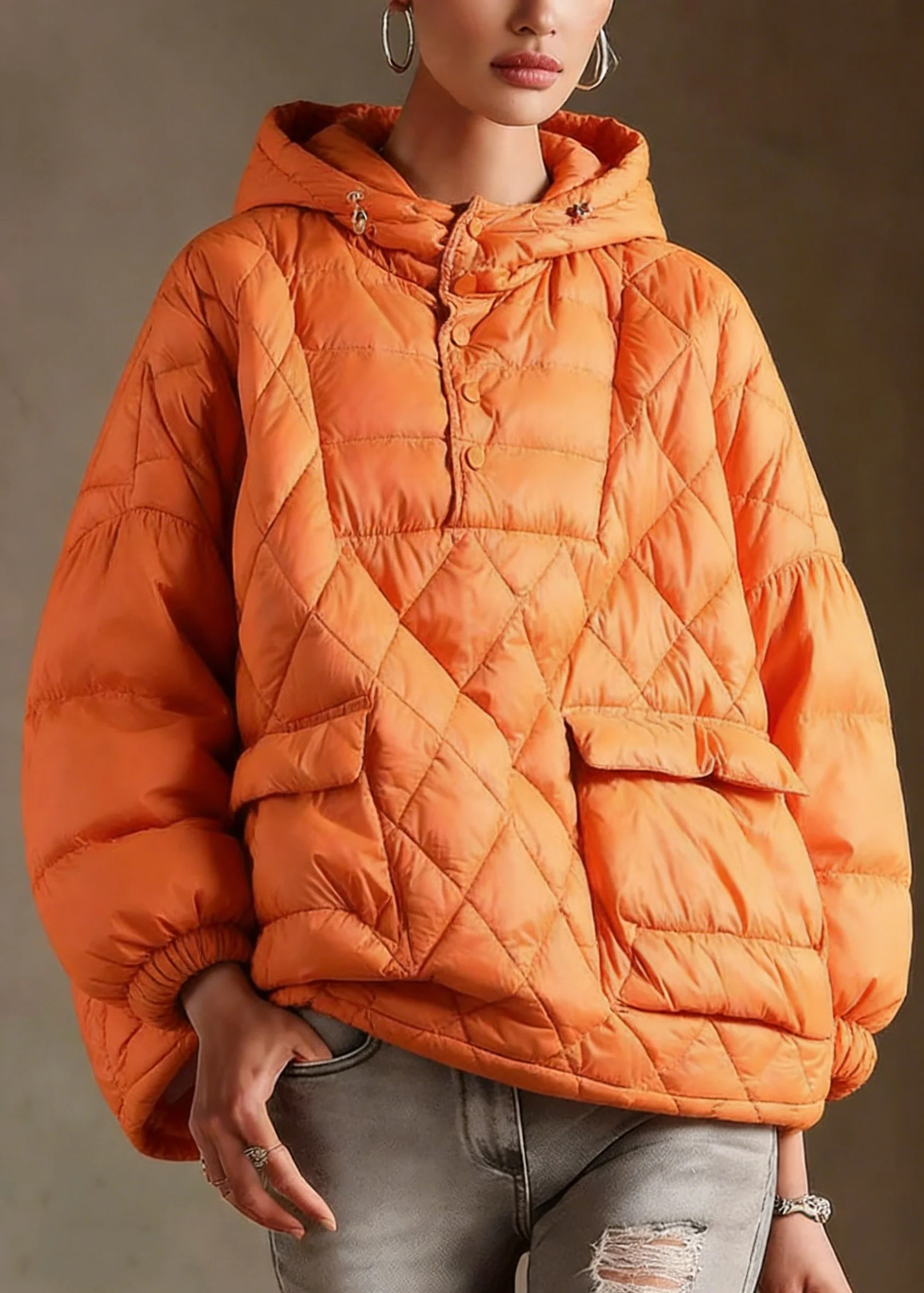 Literary Orange Plus Size Hooded Pullover Short Puffers Jackets(Free Shipping + Limited Stock) - Image 3