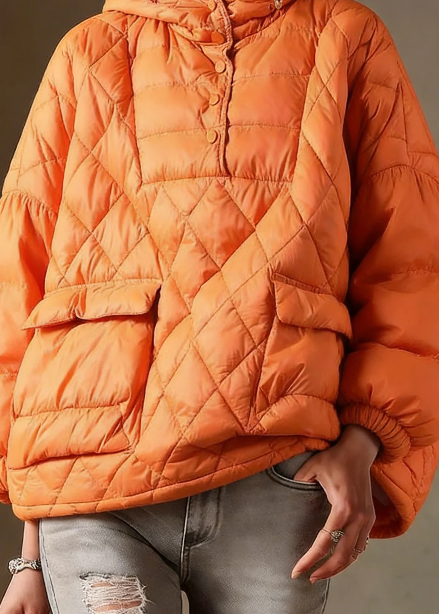 Literary Orange Plus Size Hooded Pullover Short Puffers Jackets(Free Shipping + Limited Stock) - Image 4