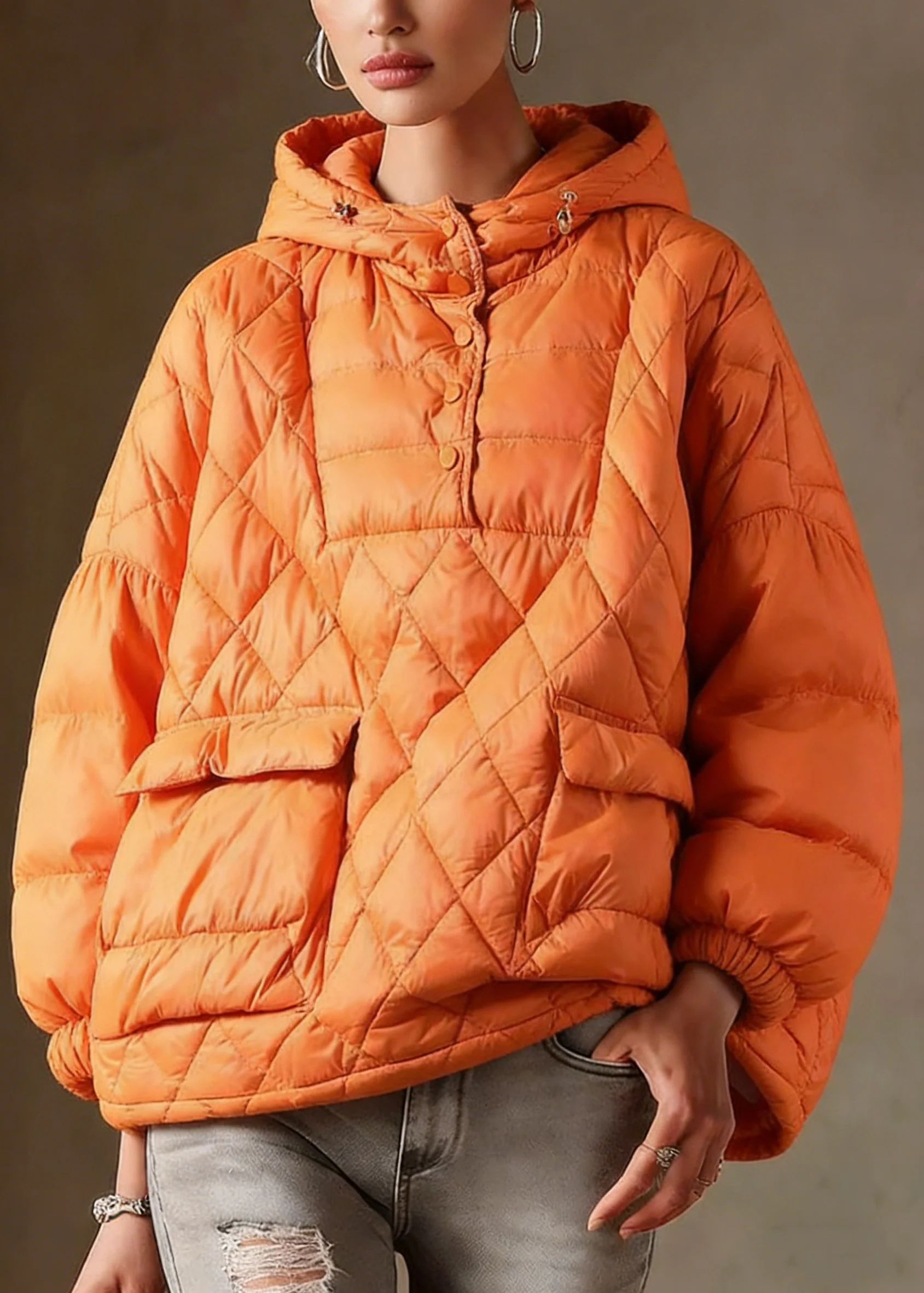 Literary Orange Plus Size Hooded Pullover Short Puffers Jackets(Free Shipping + Limited Stock) - Image 5