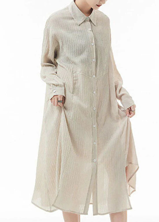 Loose Apricot asymmetrical design Peter Pan Collar shirt Dresses Spring - Image 2
