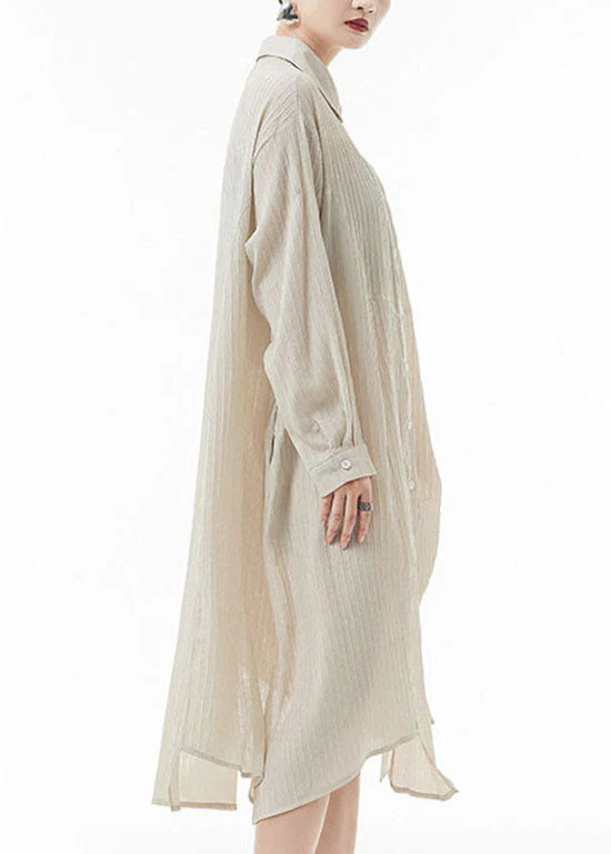 Loose Apricot asymmetrical design Peter Pan Collar shirt Dresses Spring - Image 4