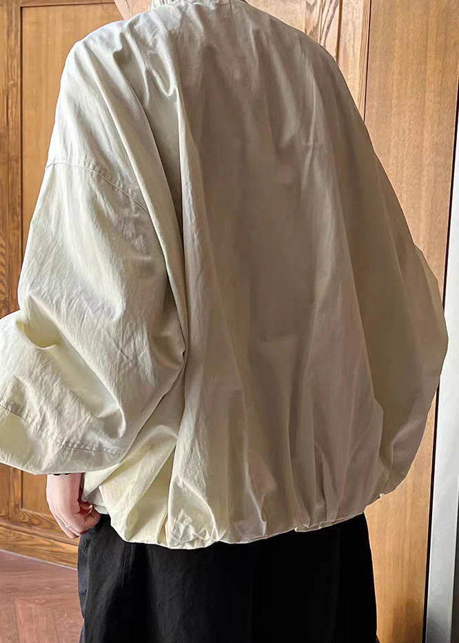 Loose Apricot Stand Collar Pockets Coats Lantern Sleeve - Image 4