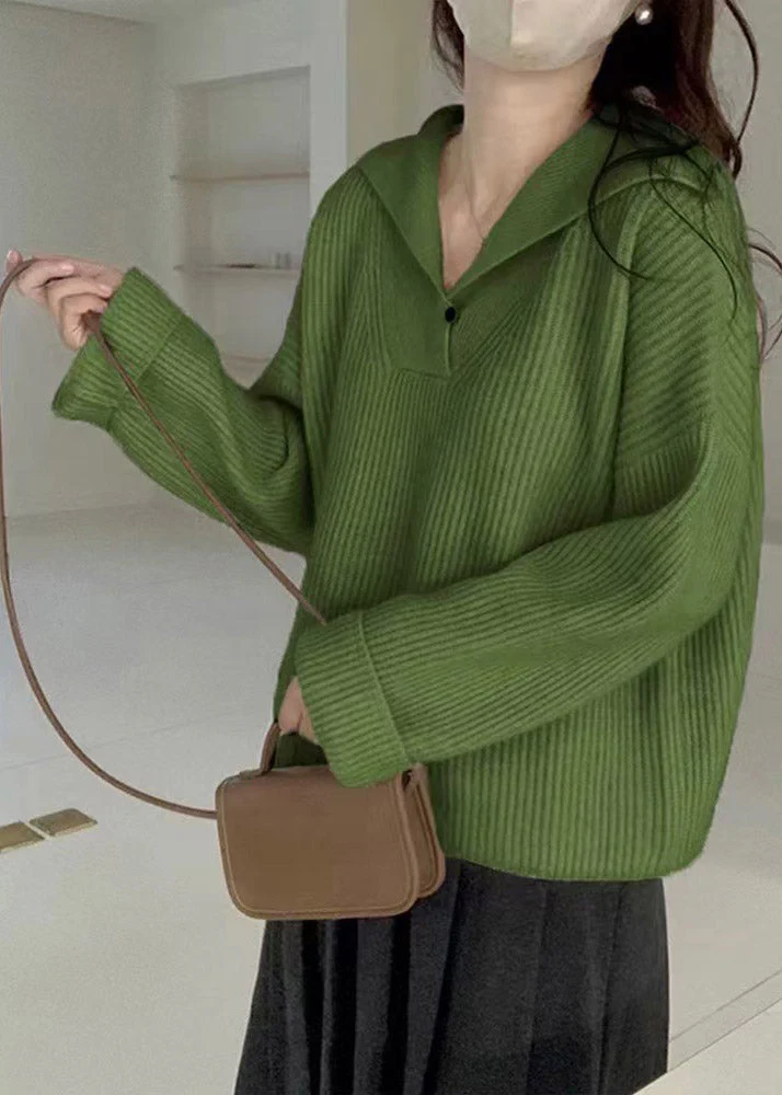 Loose Beige V Neck Knit Sweaters Top Spring - Image 2