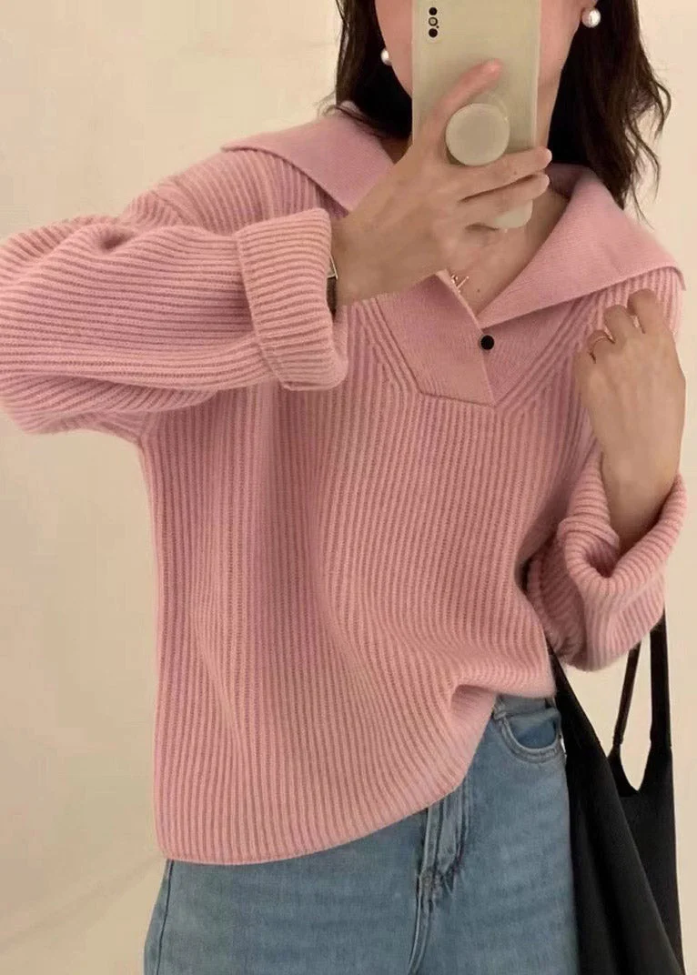 Loose Beige V Neck Knit Sweaters Top Spring - Image 4