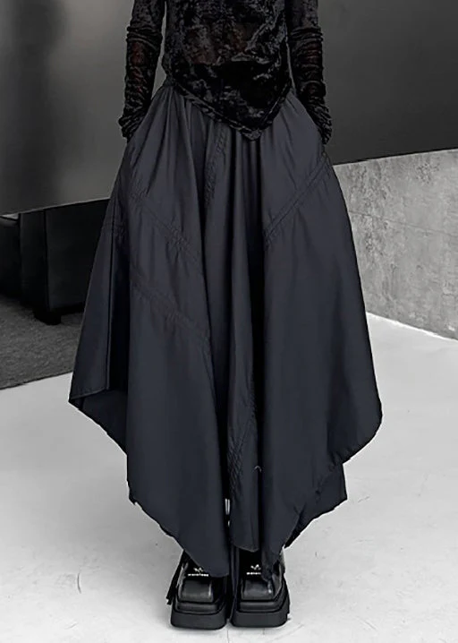 Loose Black Asymmetrical Lace Up Elastic Waist Cotton Skirt Fall - Image 2