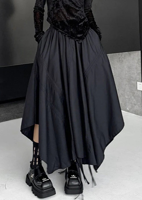 Loose Black Asymmetrical Lace Up Elastic Waist Cotton Skirt Fall - Image 3