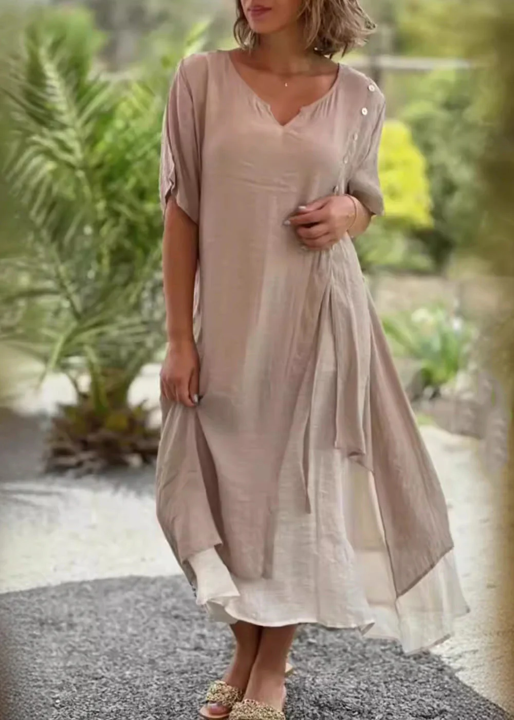 Loose Black Asymmetrical Patchwork Cotton Long Dress Summer - Image 2