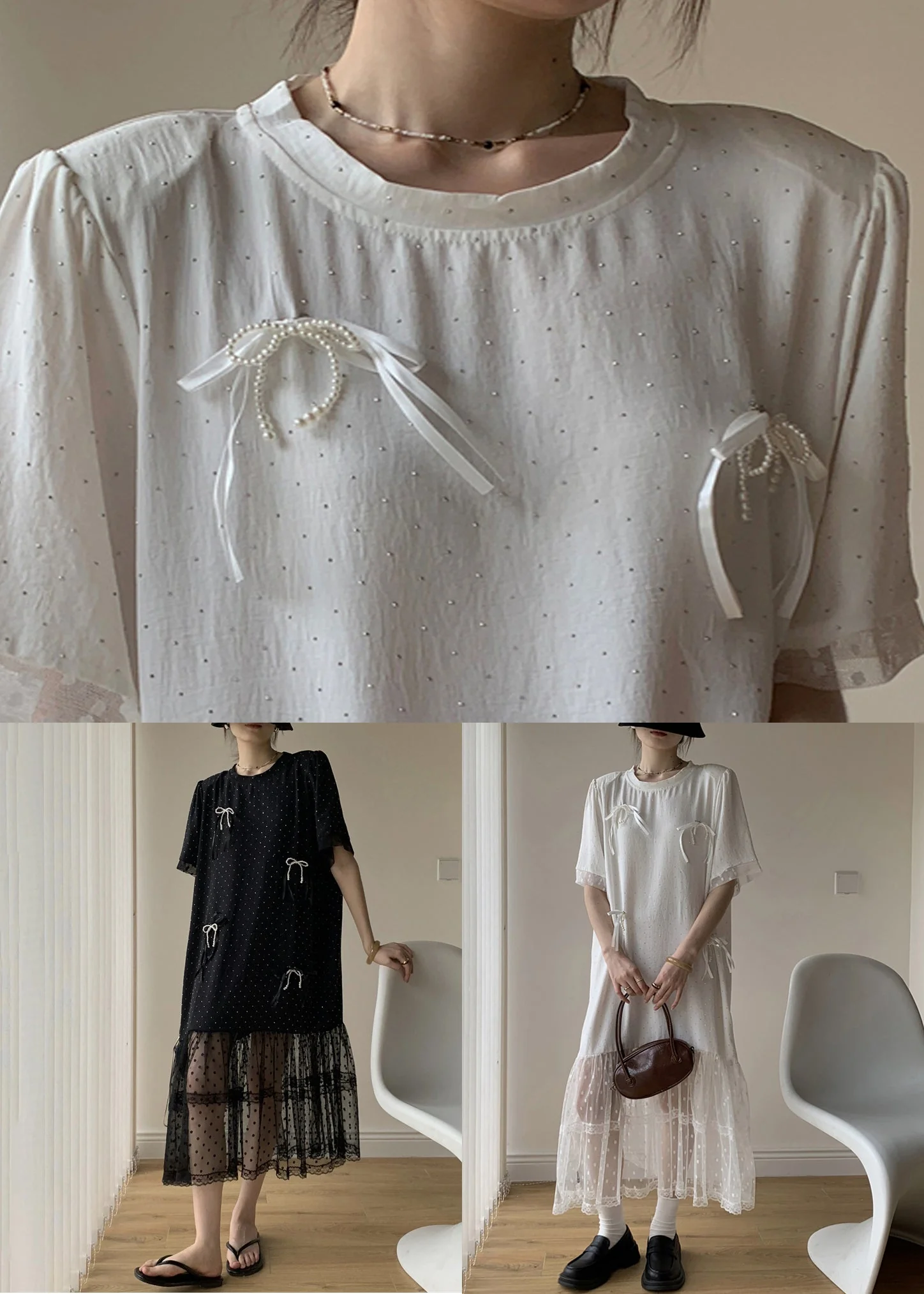 Loose Black Dot Zircon Patchwork Cotton Dresses Summer - Image 5