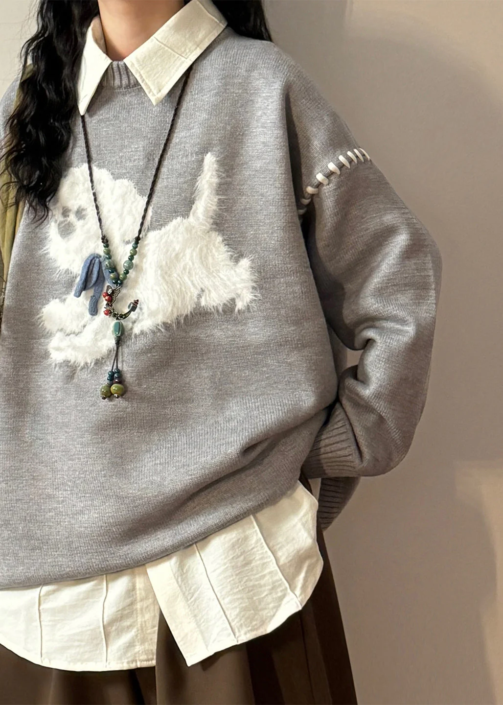 Loose Black O Neck Animal Patchwork Sweaters Spring - Image 2