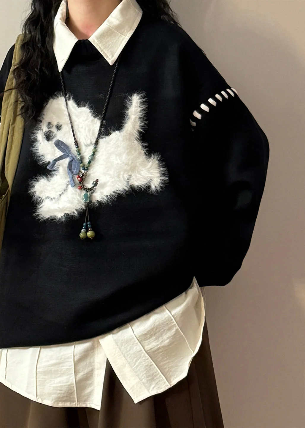 Loose Black O Neck Animal Patchwork Sweaters Spring - Image 4