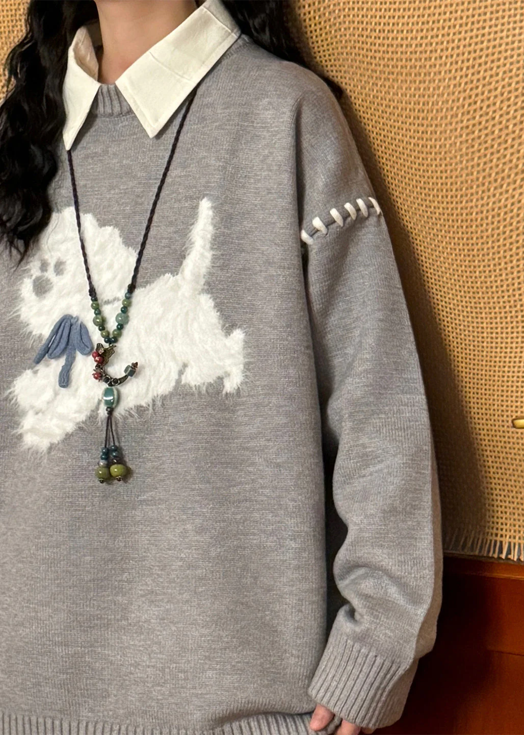 Loose Black O Neck Animal Patchwork Sweaters Spring - Image 5
