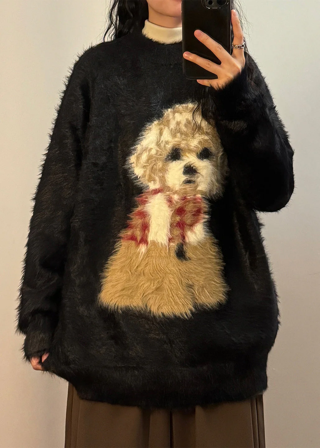 Loose Black O Neck Little Dog Cozy Mink Hair Knitted Sweater Winter - Image 3