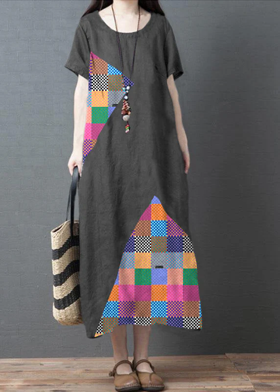 Loose Black O-Neck Patchwork Pockets Summer Holiday Dress Short Sleeve - Image 9