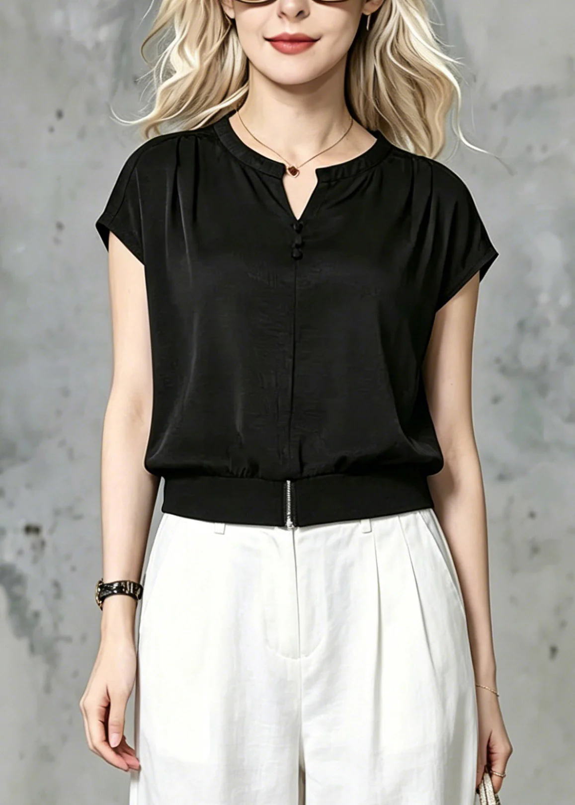 Loose Black O-Neck Solid T Shirt Summer - Image 3