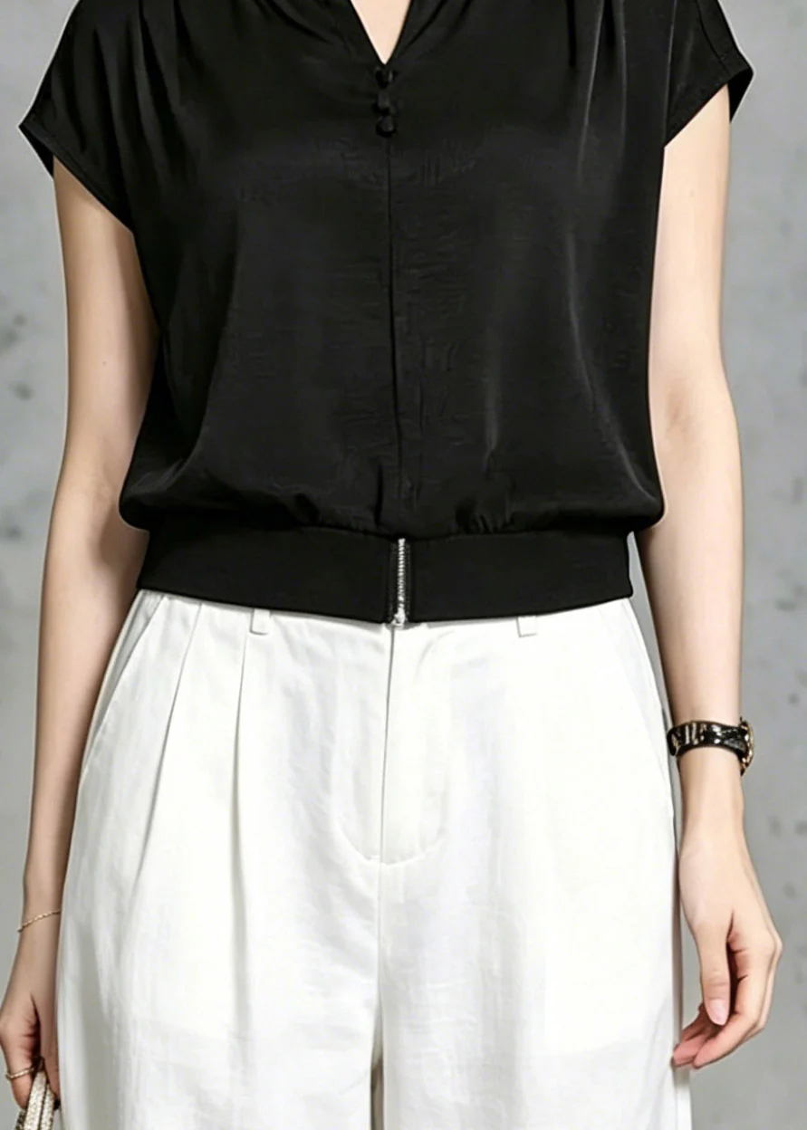 Loose Black O-Neck Solid T Shirt Summer - Image 4