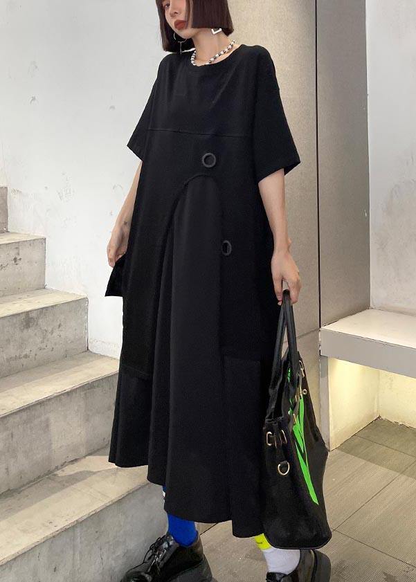Loose Black Patchwork asymmetrical design Robe Dresses Summer - Image 2
