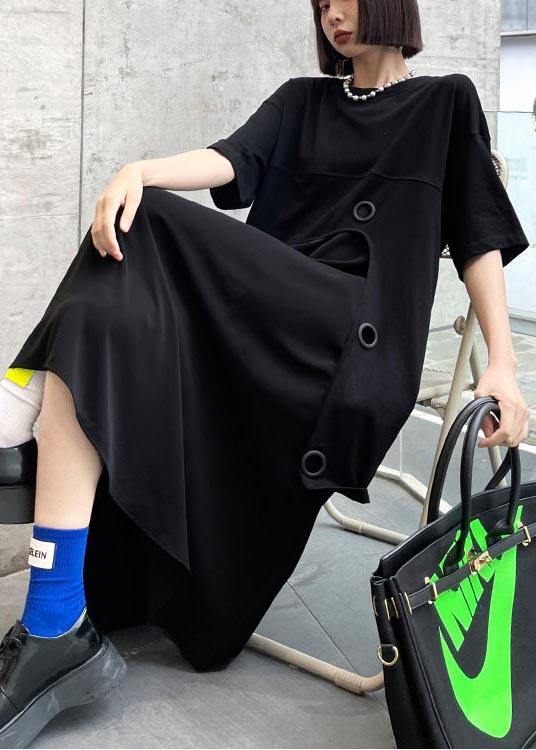 Loose Black Patchwork asymmetrical design Robe Dresses Summer - Image 3