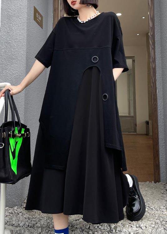 Loose Black Patchwork asymmetrical design Robe Dresses Summer - Image 4