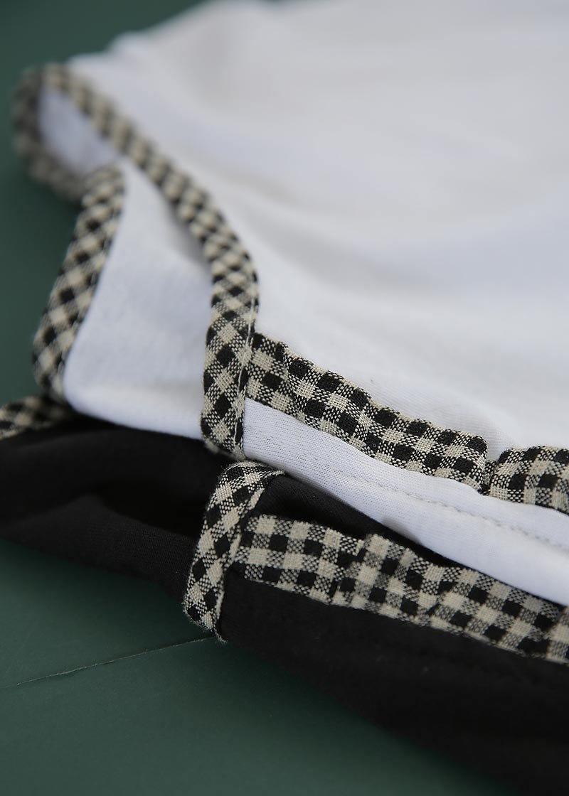 Loose Black Patchwork Plaid asymmetrical design Dresses Summer Cotton Linen - Image 5