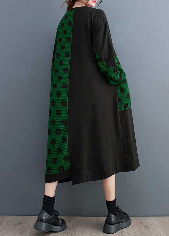 Loose Black Print Pockets Patchwork Cotton Long Dresses Fall - Image 5