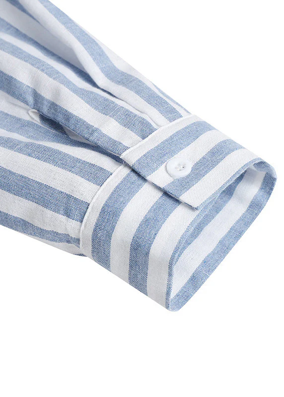 Loose Black Striped Button Tie Waist Cotton Blouses Dresses Bracelet Sleeve - Image 5
