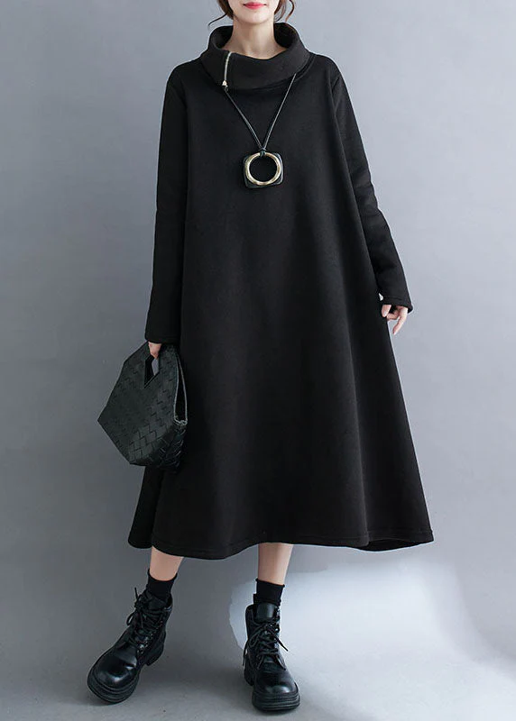 Loose Black Turtleneck Fleece Dress Long Dresses Long Sleeve - Image 2