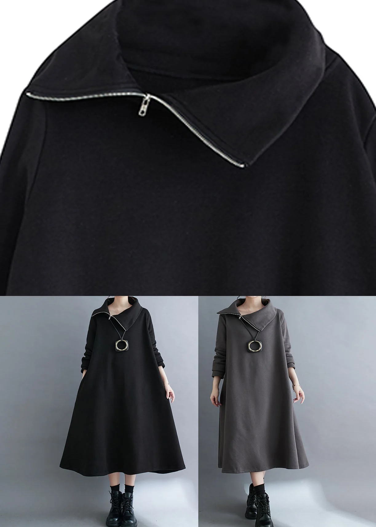 Loose Black Turtleneck Fleece Dress Long Dresses Long Sleeve - Image 5