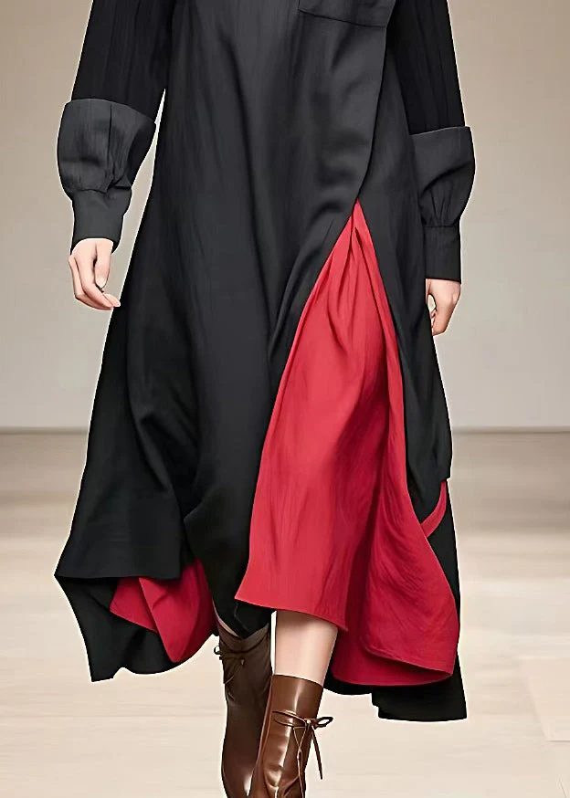 Loose Black Turtleneck Patchwork Long Dress Fall - Image 5