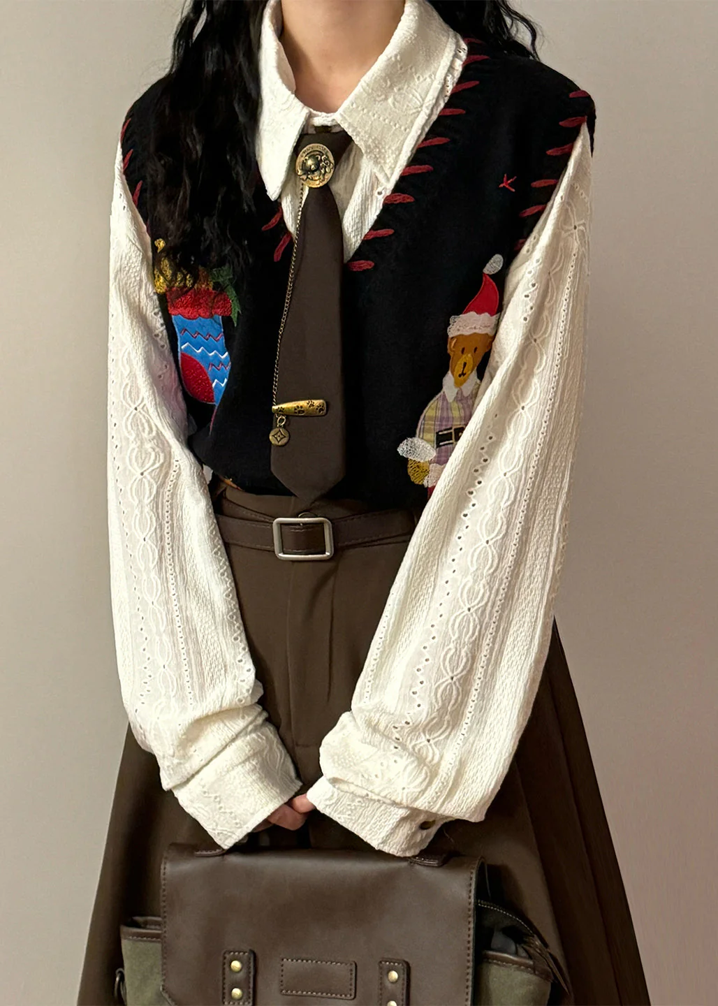 Loose Black V Neck Character Button Knit Waistcoat Sleeveless